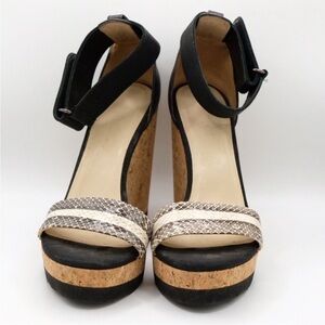 Jimmy Choo Neston Snake Cork Wedge Sandals Black 38.5